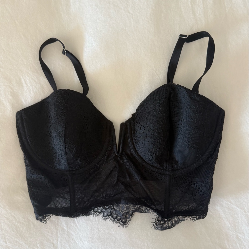 Victoria's Secret Black Lace Longline Bra